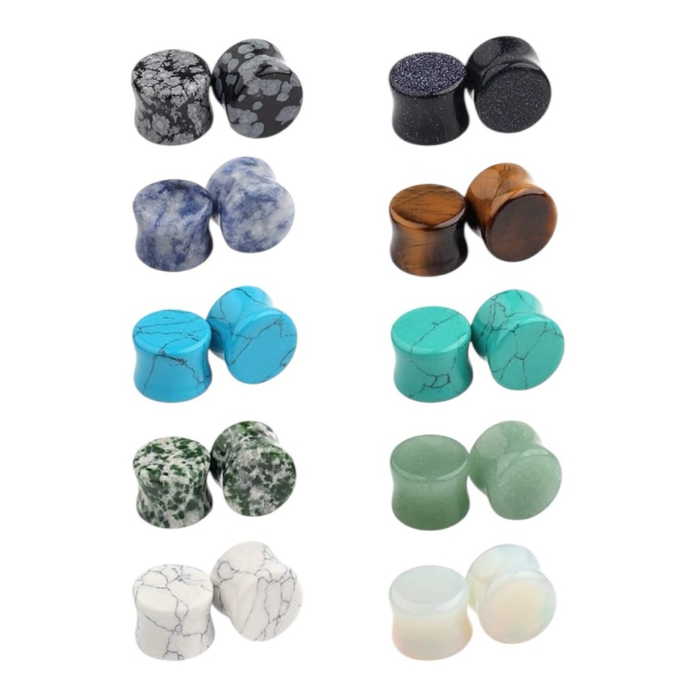 Collection of 10 pairs of stone ear gauges 10mm